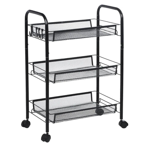 Mesh rolling cart with 3 shelves on 2 inch nylon swivel caster wheels with M10 threaded stem 15mm thread length twin wheel design
