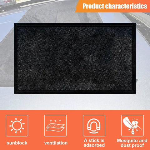 Magnetic Car Sunroof Shade Mesh UV Protection Net For Mosquito Window Cover, black polyester mesh, 25.5 × 39.3 inches.
