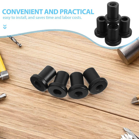 Black flat door spacers for barn door installation on wooden surface, surrounded by tools