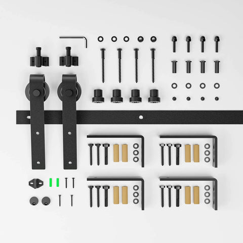 Heavy Duty Ceiling Mount Sliding Barn Door Hardware Kit For Single Door Black Finish Ceiling Track System components