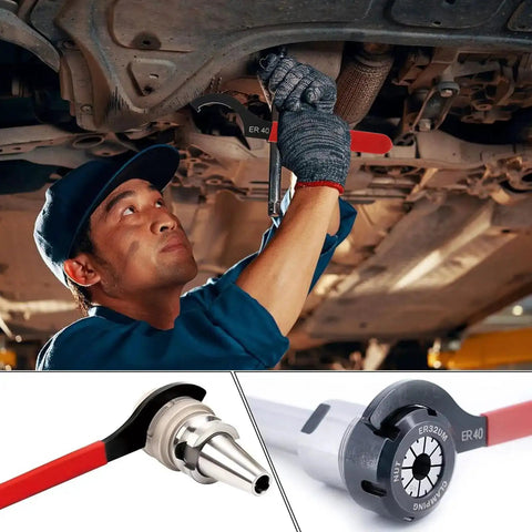 Mechanic using Beefy ER40 Coilover Spanner Wrench With Adjustable Jaw And Non Slip Handle C Shape Hook For Collet Chuck Lathe Clamping Nut