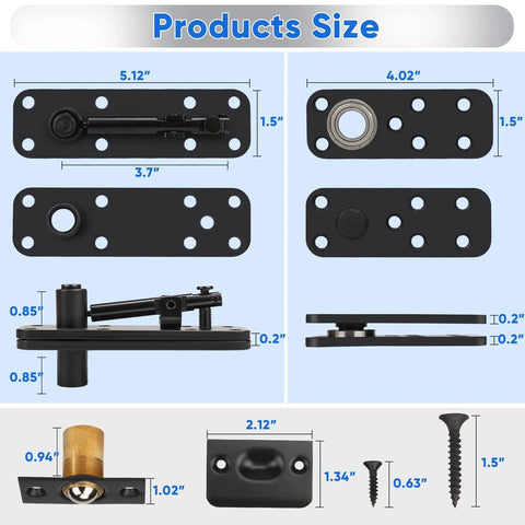 Dimensions of 2 Pack Stainless Steel Hidden Door Hinges with 360 Degree Rotation, ideal for secret doors up to 600 pounds.
