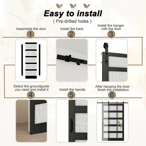 Black PVC Surface Solid Core Wood Frosted Glass Sliding Barn Door With Installation Hardware Kit 60 By 84 Inches assembly steps