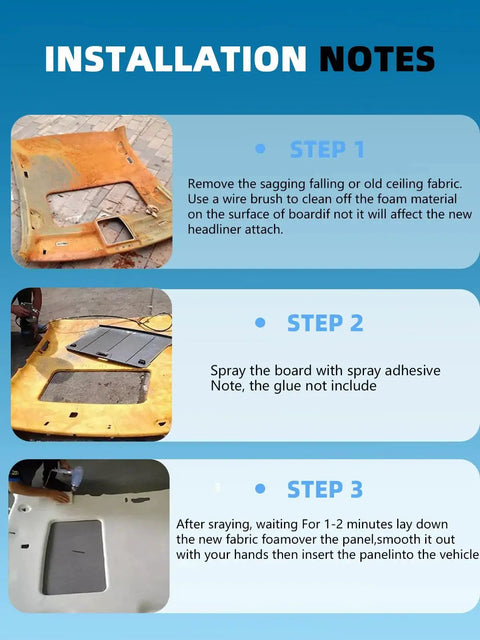 Installation steps for Black Suede Headliner Fabric 96 by 60 Inch Foam Backed Auto Interior Material
