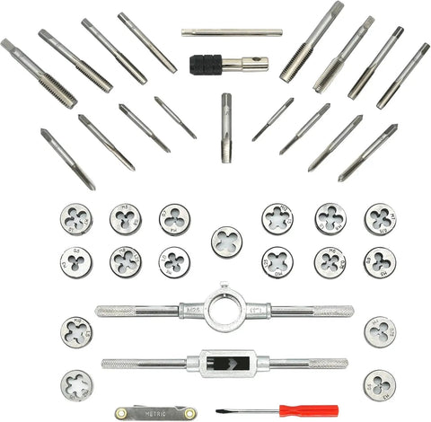 40 Piece Tap And Die Set With Metric M3 To M12 And SAE Sizes Pro Grade All In One Threading Kit For Cutting External And Internal Threads