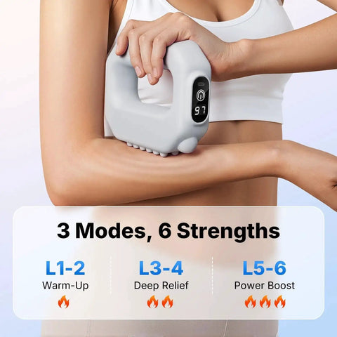 Woman using Vibration Plate For Lymphatic Drainage And Whole Body Workout For Women With Adjustable Strap 6 Level Vibration in grey