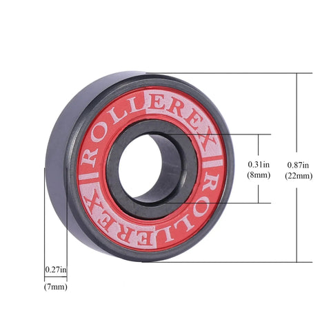 608-2RS Pre Lubricated Bearings Kit ABEC 7 With Spacers And Washers, close-up view with dimensions, for skates and scooters