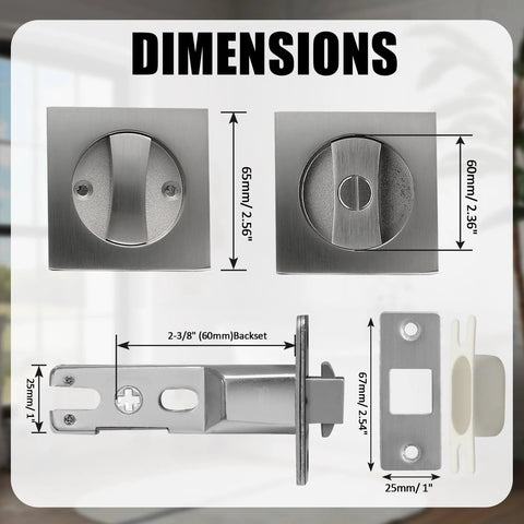 Brushed Nickel Pocket Door Lock With Privacy For Sliding And Bifold Doors Durable Double Sided Privacy Lock dimensions