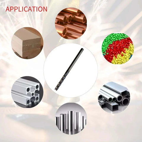 Extra Long 0.25 Inch Carbide End Mill Pro Grade For Heavy Duty Milling, 4 Flute Solid Carbide Square End Mill With AlTiN Coating, 30 Degree Helix, 4 Inch Overall Length, Single End, 0.25 Inch Cutting Diameter, 1.5 Inch Length Of Cut, Lzcdelyxiao surrounded by various metal and material applications