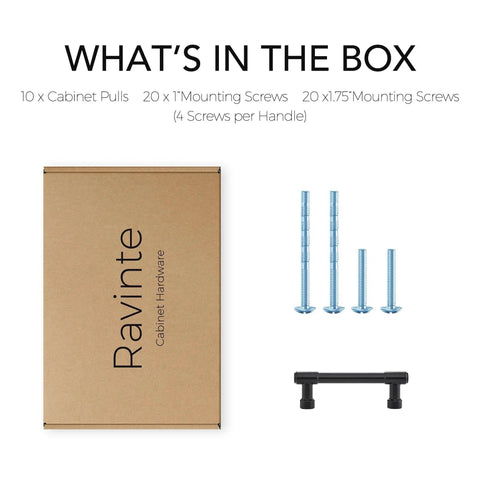 What's in the box with 10 Pack Matte Black Kitchen Cabinet Handles With Three Inch Hole Center Solid Zinc Alloy Dresser Drawer Pulls, screws