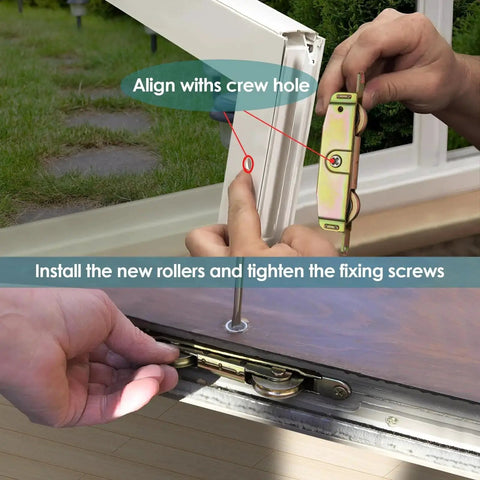 Installation of Heavy Duty Sliding Patio Door Roller Assembly With One And A Quarter Inch Steel Ball Bearing Side Adjustable Two Pack