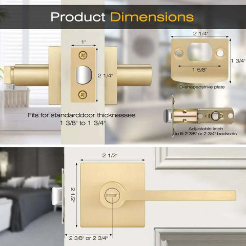 2 Pack Heavy Duty Keyless Privacy Door Handles Satin Brass Finish For Interior Bedroom And Bathroom Doors dimensions chart