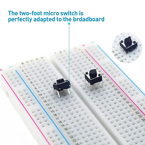 20 Pcs 6mm 2 Pin Momentary Tactile Push Button Switch Through Hole Breadboard Friendly on a breadboard for PCB projects