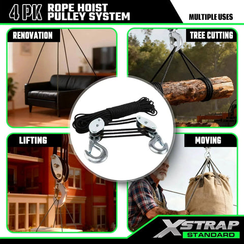 Heavy Duty Hoist With 50 Ft 4.5mm Poly Rope 2000 LB Breaking Strength 1000 LB Load Capacity Includes 2 Soft Loops in use