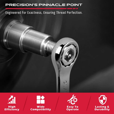 Close-up of Thread Repair Kit 49Pcs Thread Chaser Set For Bolt Rethread SAE Metric in use on metal surface
