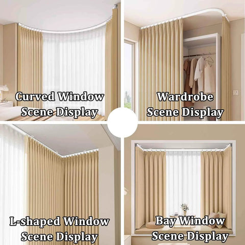 Heavy Duty Double Curtain Track System With Silent Roller Curved Ceiling Rail for bay windows and irregular walls, various setups