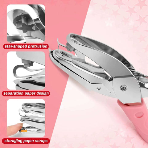Star And Heart Hole Punch Set 1/4 Inch Handheld Paper Punch With Soft Grip Pink Handles Two Pack For Tags Clothing Tickets Scrapbooking