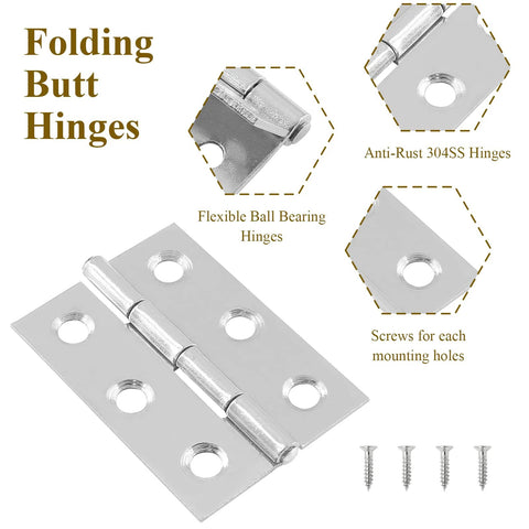 2-inch stainless steel butt hinge with chrome finish; includes one hinge and four mounting screws