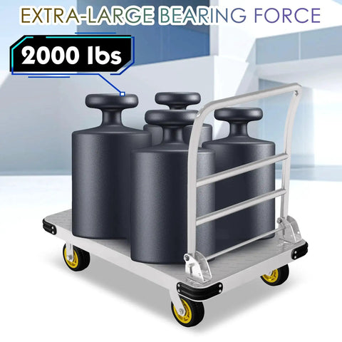 Heavy Duty Platform Cart With 6 Inch Wheels And 2000 Lbs Capacity Steel Large Flatbed Dolly loaded with weights