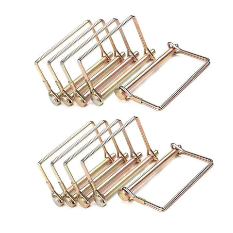 10 Pack 5/16 Inch Trailer Coupler Wire Lock Pins Gold, 4 Inch Long, Heavy Duty Zinc Plated Carbon Steel Trailer Hitch Pins Built Tough