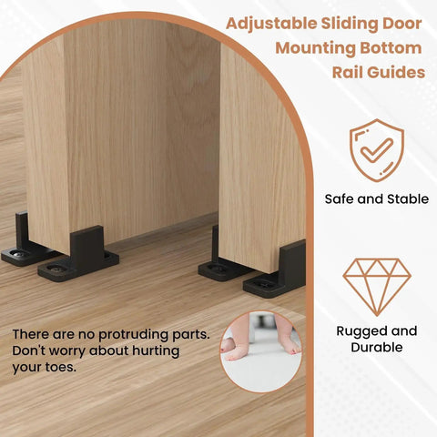 8 Pack Black Pocket Door Floor Guides Set for bypass and pocket doors durable POM plastic bottom track with screws installed