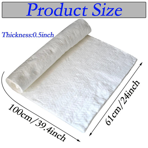 Ceramic fiber insulation blanket, white, 39.4x24x0.5 in, fireproof stove/baffle liner.