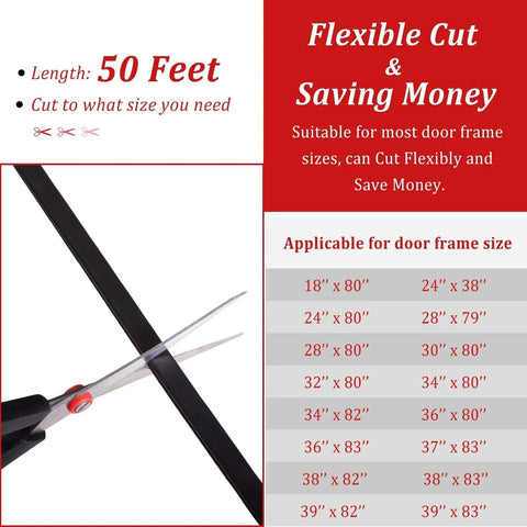 50 Feet D Shape Rubber Door Weather Stripping Seal With Self Adhesive Backing Easy Cut To Size Includes Tailor Scissors Black Perfect For Sealing Large Gaps In Door Frames And Insulating Exterior And Interior Doors
