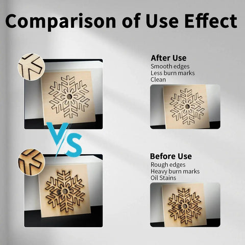 Comparison of wooden laser cuts before and after using Honeycomb Working Table Set 320x320mm For Laser Cutters And Engravers.