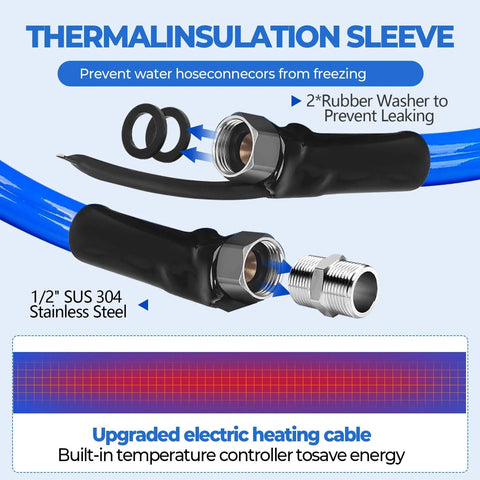HOHOMETIC RV heated water hose with stainless steel fittings, 1/2 inch SUS 304, black insulated hose