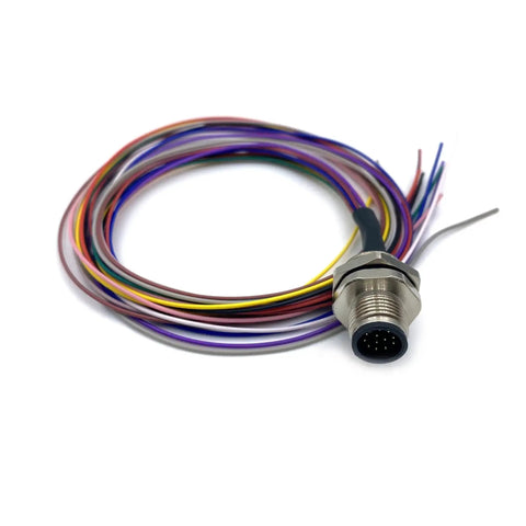 M12 12 Pin A Coded Male Connector Cable IP67 Waterproof Back Mount Unshielded Straight Aviation Socket Sensor Receptacle