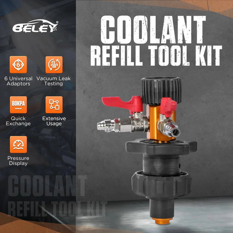 Universal Coolant Vacuum Refill Kit With 5 Adapters And Pressure Gauge For Leak Detection In Radiator And Heating Core Lines All In One Eliminates Trapped Air Tests For Leaks On 95 Percent Of Vehicles Beley Compatible.