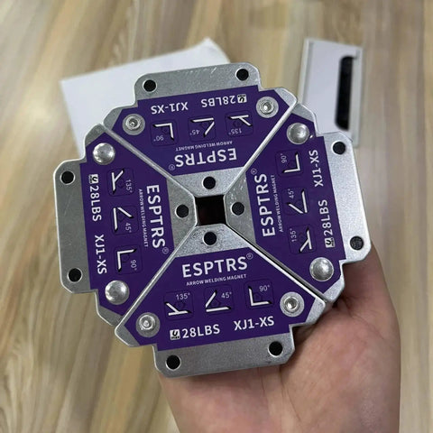 Front view of ESPTRS Arrow Welding Magnet For Precise Metalwork And Quick Setup Purple Finish With 28 Lbs Holding Power