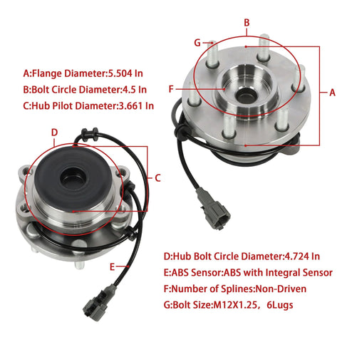 Front Wheel Hub And Bearing Assembly 515064 Compatible With Nissan Frontier Pathfinder Xterra Suzuki Equator 6 Lug With ABS