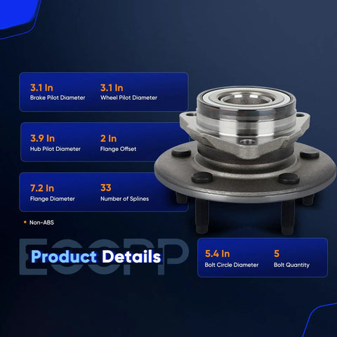 Steel front wheel hub and bearing assembly for Dodge Ram 1500 2000 2001 4x4 4WD OE 515038 with detailed measurements.