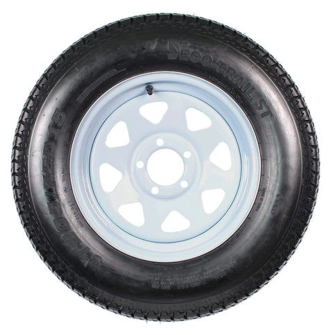 Two Pack Trailer Tire And Rim Set With ST205 75D15 Tire Size And Five Lug White Spoke Wheel, 27.2 Inch, front view