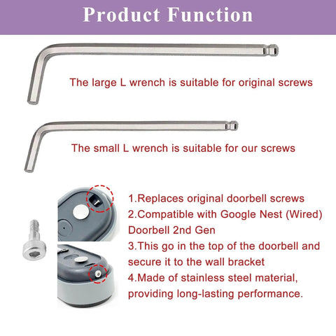 Doorbell Screwdriver Replacement Kit With L Shaped Bit And Security Mounting Screws For Nest Wired Doorbell Gen 3 And Gen 2, Easy Install Tool Set