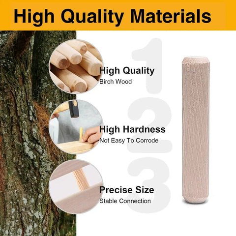 260 Pcs Wooden Dowel Pins Set In Four Sizes One Quarter Inch Five Sixteenth Inch Three Eighths Inch Fluted Beveled Hardwood Dowels
