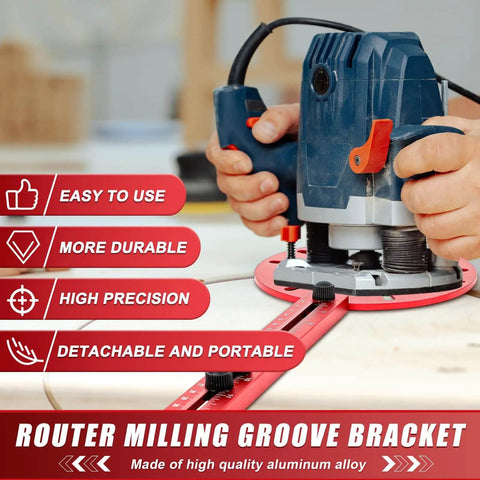 Person using All In One Router Milling Groove Bracket With Aluminum Alloy Construction And 4 In 1 Circle Cutting Jig for woodworking.