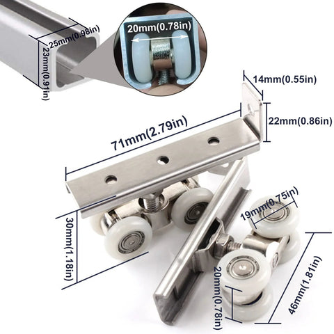 Heavy Duty 2 Piece 4 Wheel Metal Sliding Track Wheel Set With Hanger And Ball Bearing Pulleys for closet barn doors