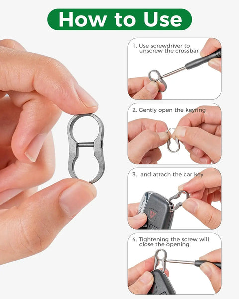 How to use guide for Titanium Alloy Car Key Chain Ring With Mini Key Shackle And Small Screwdriver For Narrow Hole Car Keys.