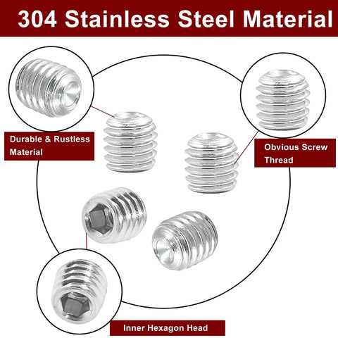 25 Pcs 10 32 Hex Socket Cup Point Grub Screws Set Stainless Steel 304 Internal Hex Drive Headless Set Screws for Door Handles Bathroom Garage For Durable Domestic And Industrial Use