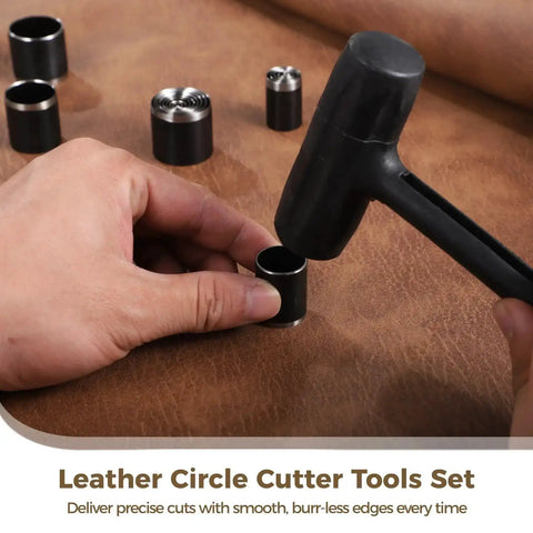 Using 25 Piece Leather Circle Cutter Tool Set With 0.04 to 0.98 Inch Round Hole Dies on leather surface