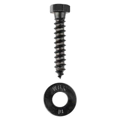 Three Eighths Inch By Two Inch Lag Screw Kit With Fifty Screws And Fifty Washers Black Ruspert Coated For Exterior Use