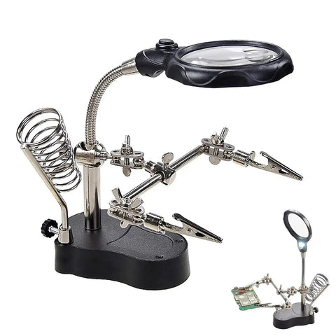 3.5X12X Helping Hands Soldering Station With LED Light and Alligator Clips, magnifier stand for PCB repair and crafts