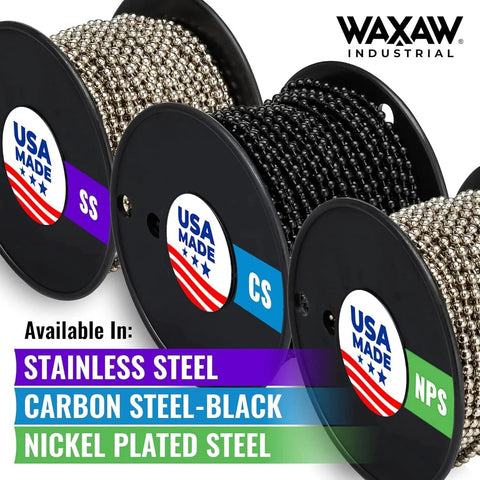 Ten Ball Chain Spool 100 Feet Nickel Plated Steel Beaded Chain For Pull Chain Jewelry Crafts Labeling Industrial DIY Dog Tag Uses USA Made Heavy Duty Durable Versatile For Weather Resistant Applications And Everyday Labeling Projects.