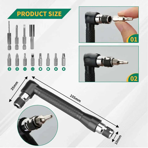 Flexible Drill Bit Extension Kit With 19 Pcs And 105 Degree Right Angle Attachments GRENPRO shown with rotatable socket adapters.