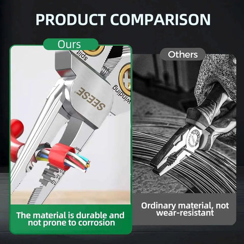 Product comparison showing 8 In 1 Wire Stripper Pliers Multi Function Electrician Tool with durable material and corrosion resistance.