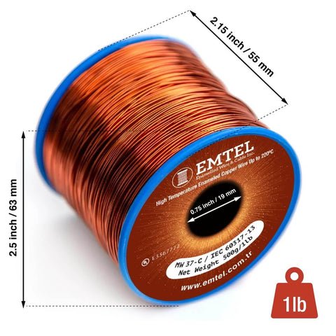 EMTEL 24 AWG enameled copper magnet wire on blue spool, 1 lb