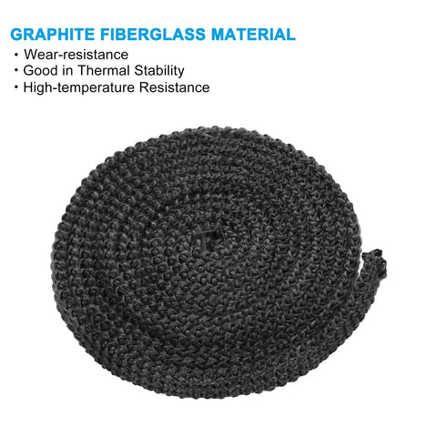 Stove gasket rope, black graphite-fiberglass, 3/8 x 1/8 in, 73 in, 3-pack