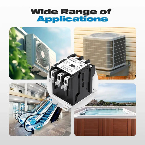 3 Pole 40 Amp AC Contactor For Outdoor HVAC Units 240V Coil shown with HVAC systems and appliances.